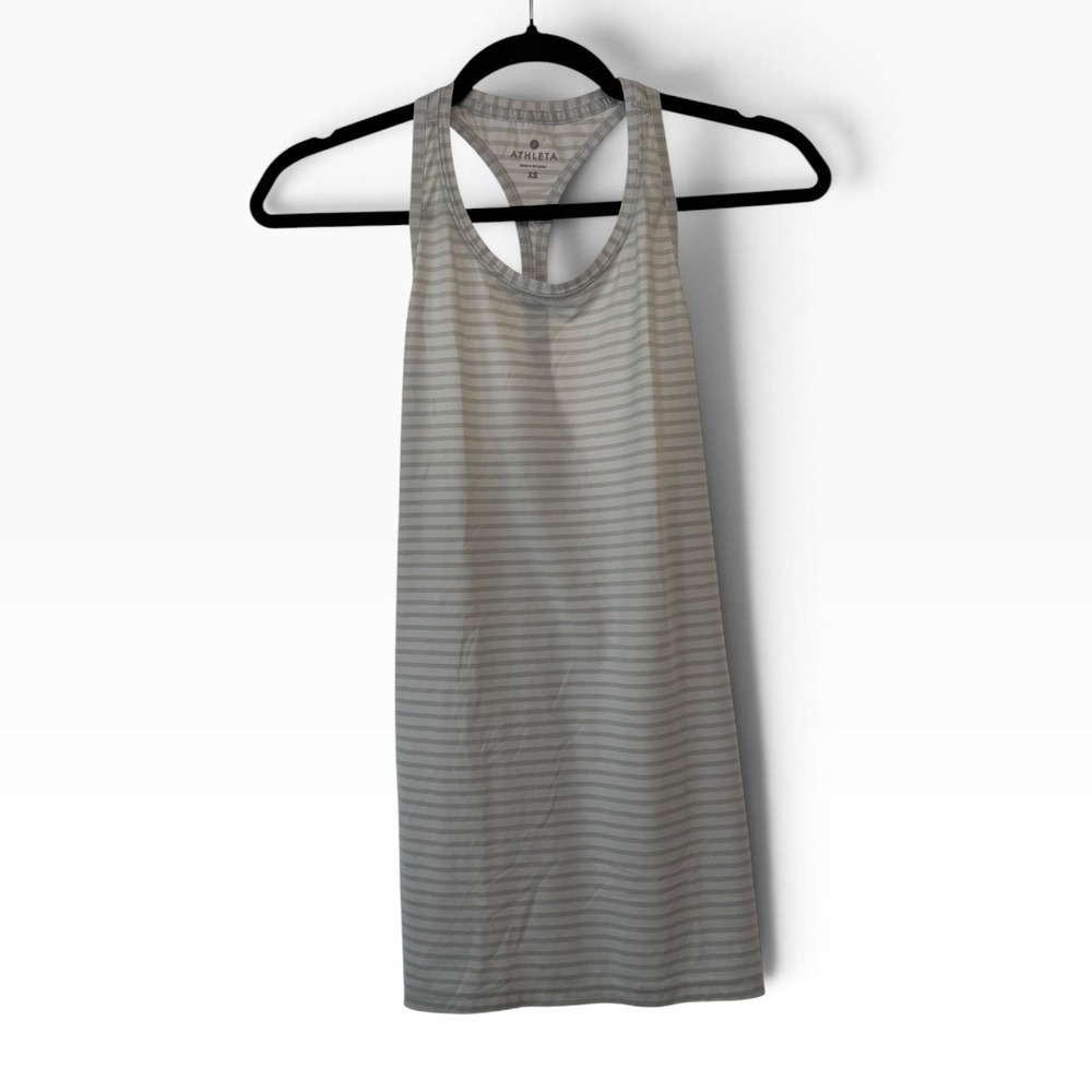 Athleta Womens XS Striped Racerback Tank Top Gray White Athletic Yoga Gym